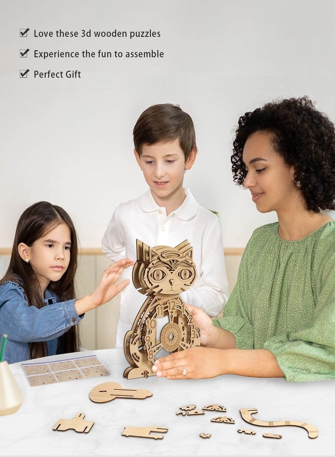 Jigtoy Wooden 3D Puzzles for Adults Model kit Cat Clock Kids Wall Clock Decor for Birthday Gift/Christmas Day - Image 2